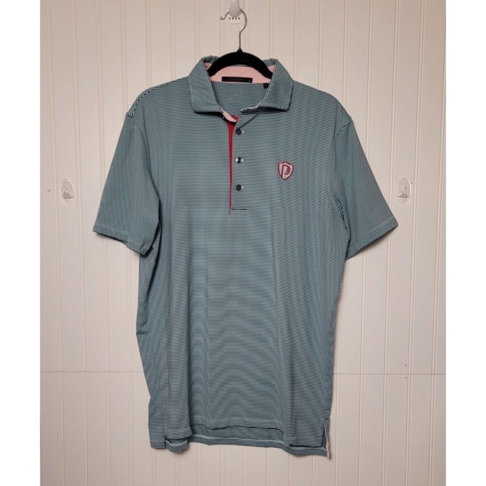 Greyson Golf Polo, Men's Size Medium, Green White Striped, EXCELLENT CONDITION